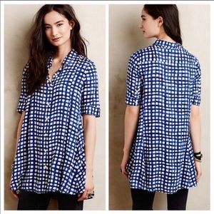 Anthropologie 11 1 Tylho Adanne Blue Gingham Swing Tunic Top sz small
